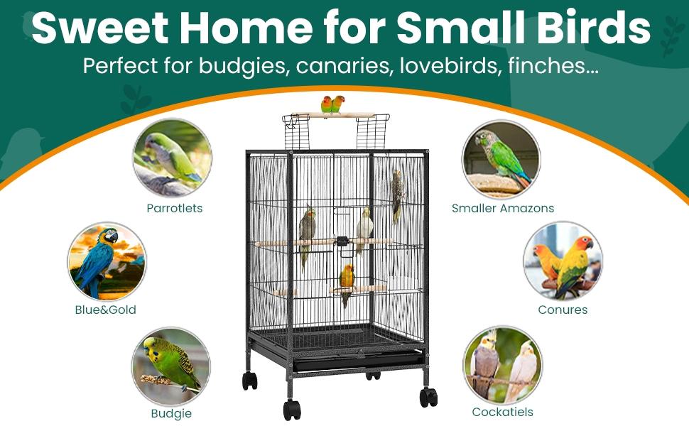 Yaheetech  35-Inch Wrought Iron Bird Cage with Rolling Stand Open-top Parrot Cage For Small-sized Birds Black