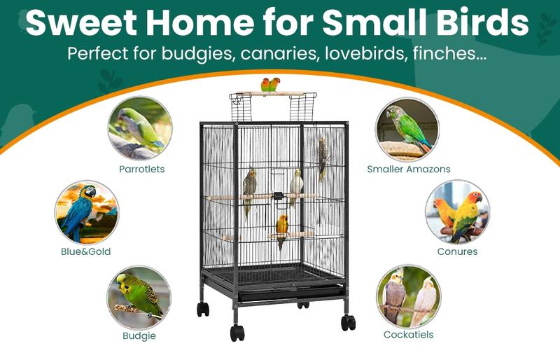 Yaheetech 35-Inch Wrought Iron Bird Cage with Rolling Stand Open-top Parrot Cage For Small-sized Birds Black Yaheetech 35-Inch Wrought Iron Bird Cage with Rolling Stand Open-top Parrot Cage For Small-sized Birds Black