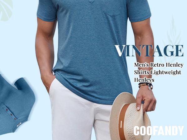 COOFANDY Men's Casual Henley Shirts Short Sleeve Pocket T-Shirts Lightweight Button Henley Pullover Basic Tees