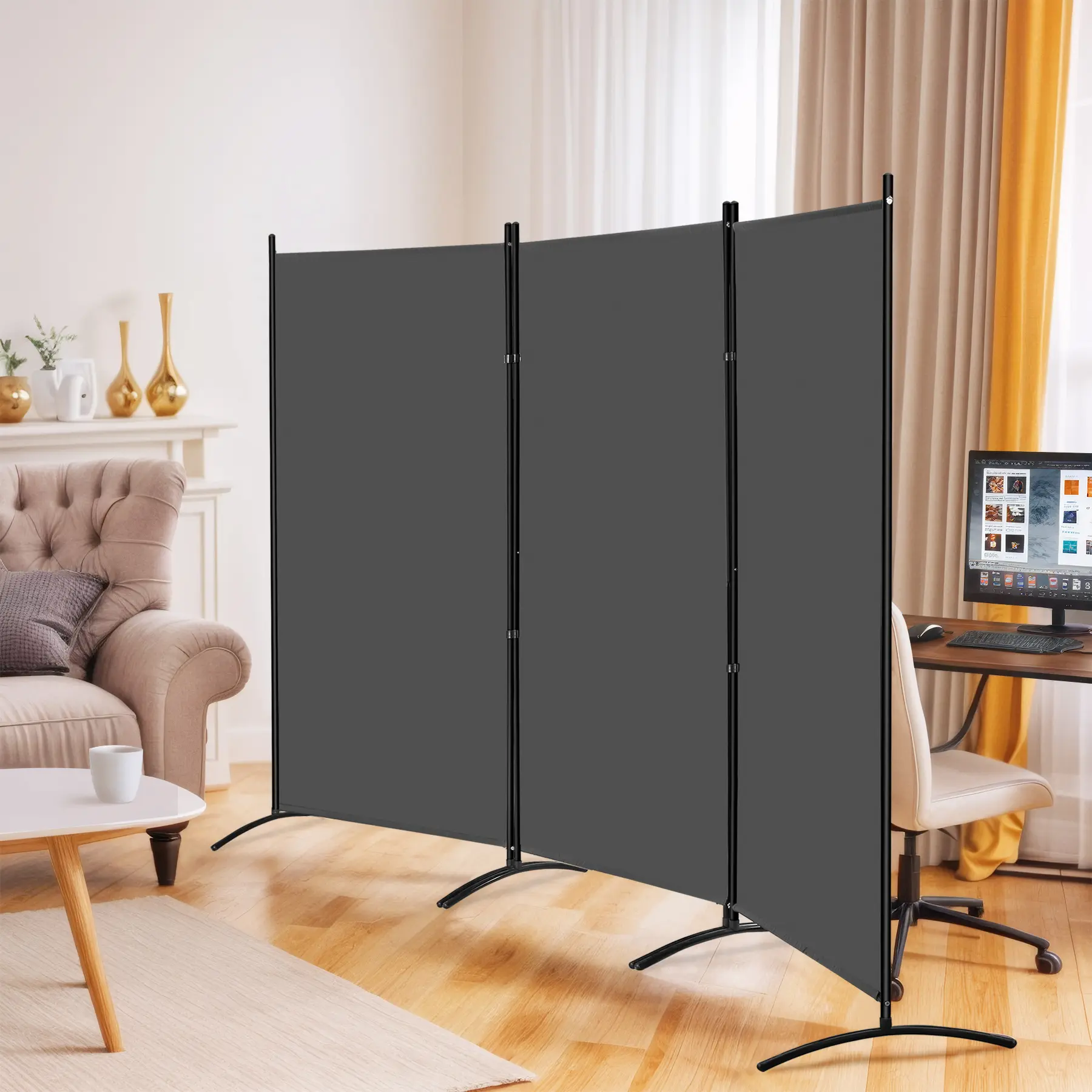 ZenStyle Modern 6FT 3-Panel Foldable Adjustable Freestanding Room Divider - Steel Frame, Water-Resistant Indoor Furniture, Easy-Setup Partition Wall, Privacy & Flexible & Panel & Adjustable Partitions for Home, Office,dorm essentials,home decor