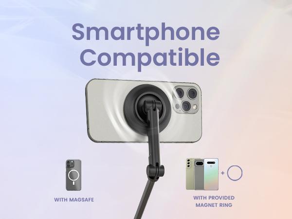 KraftGeek JustTap Magnetic 66" Selfie Stick Tripod for iPhone 17 & Pixel 10, Automatic Tap-to-open Phone Tripod, Compatible with MagSafe, Fits iPhone 12-17 Series, MagSafe Case & Other Phones with Metal Ring