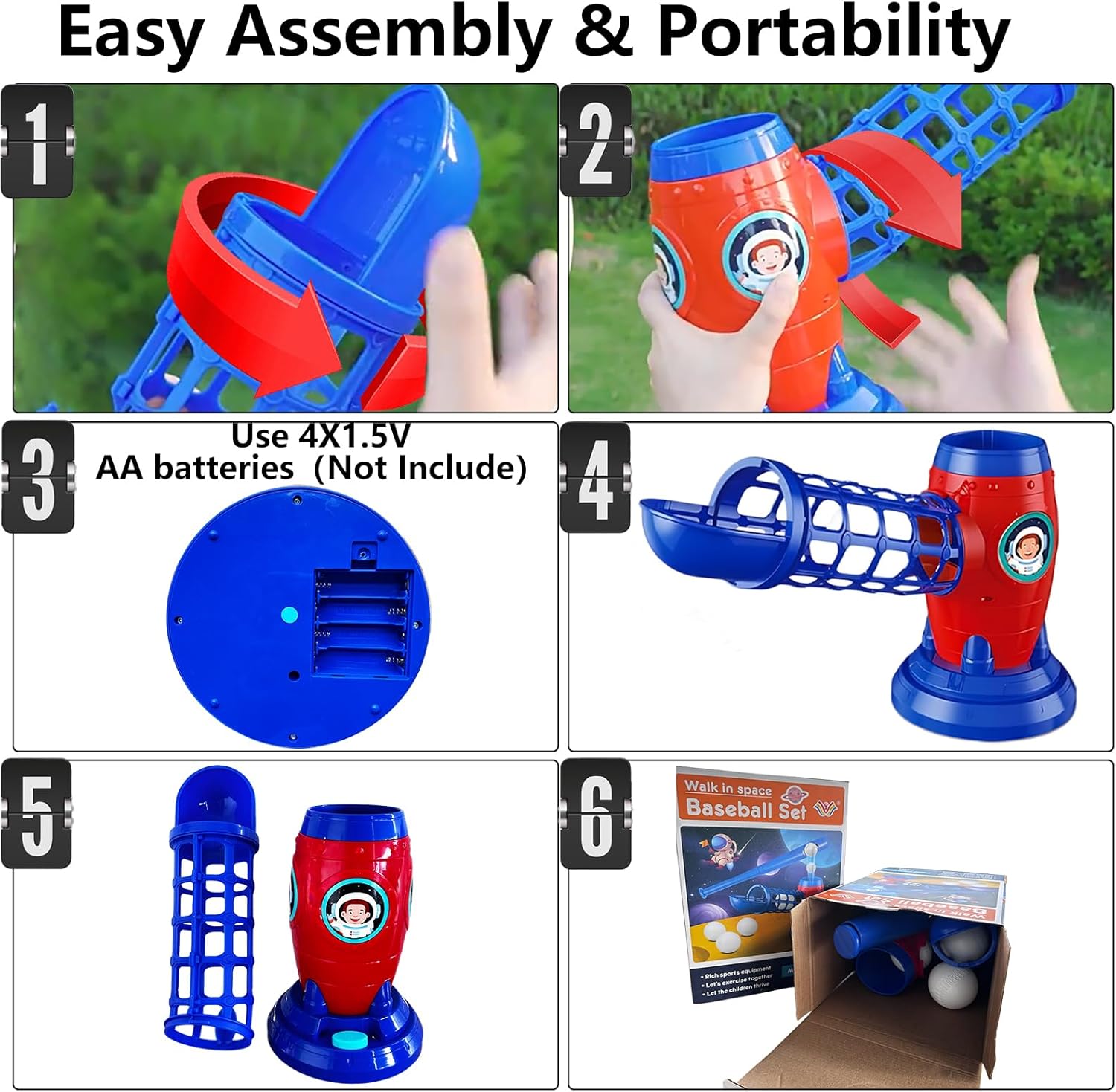 Kids Electronic Baseball Pitching Machine - Auth Pitching Machine with 5 Plastic Baseballs Included -Ages 3+ Perfect Holiday Gift