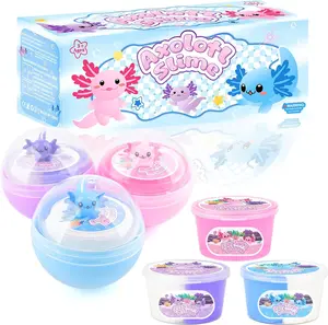 Mothers Day Gift 3 Pack Axolotl Slime Kit, Blue Butter, Purple Cloud, Pink Crunchy Slime with Axolotl Charms, Soft, Stretchy, Slime Party Favor for Girls & Boys, Classroom Rewards, Birthday Gifts for Kids