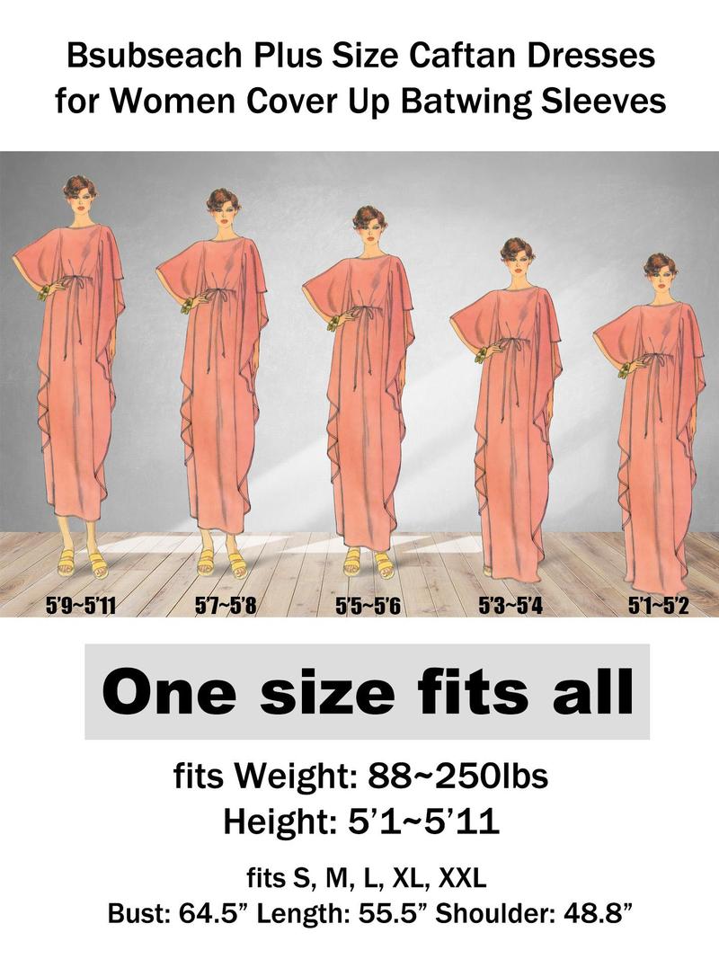 Bsubseach Women's Ethnic Print Kaftan Dress Plus Size Swimsuit Cover Up Mrs Roper Kaftan Batwing Sleeve Maxi Dress for Beach Pool Loungewear