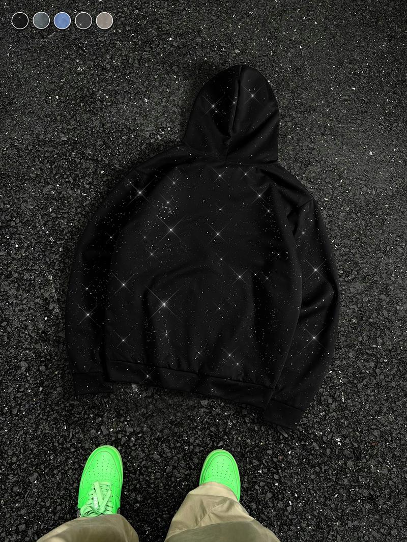 Men's Gypsy star design shiny zipper hooded sweater, soft and skin-friendly fabric, pocket design, street trendy cool style, daily going out on the street, casual commuting adaptation, personalized trend couples versatile wear