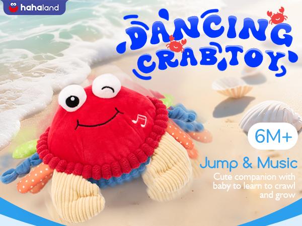 Hahaland Musical Crab Plush Toy-48 Songs & Repeat what you say-Crawling Musical Dancing Walking Moving Bouncing Learning Crab-Sensory Toddler Toys for Birthday 0-3 Months/6-12 Months Easter Basket Stuffers