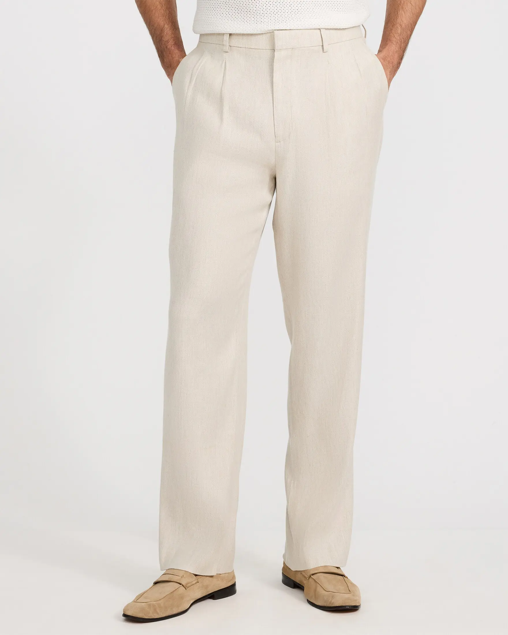 Express Relaxed Natural Linen-Blend Pleated Suit Pant