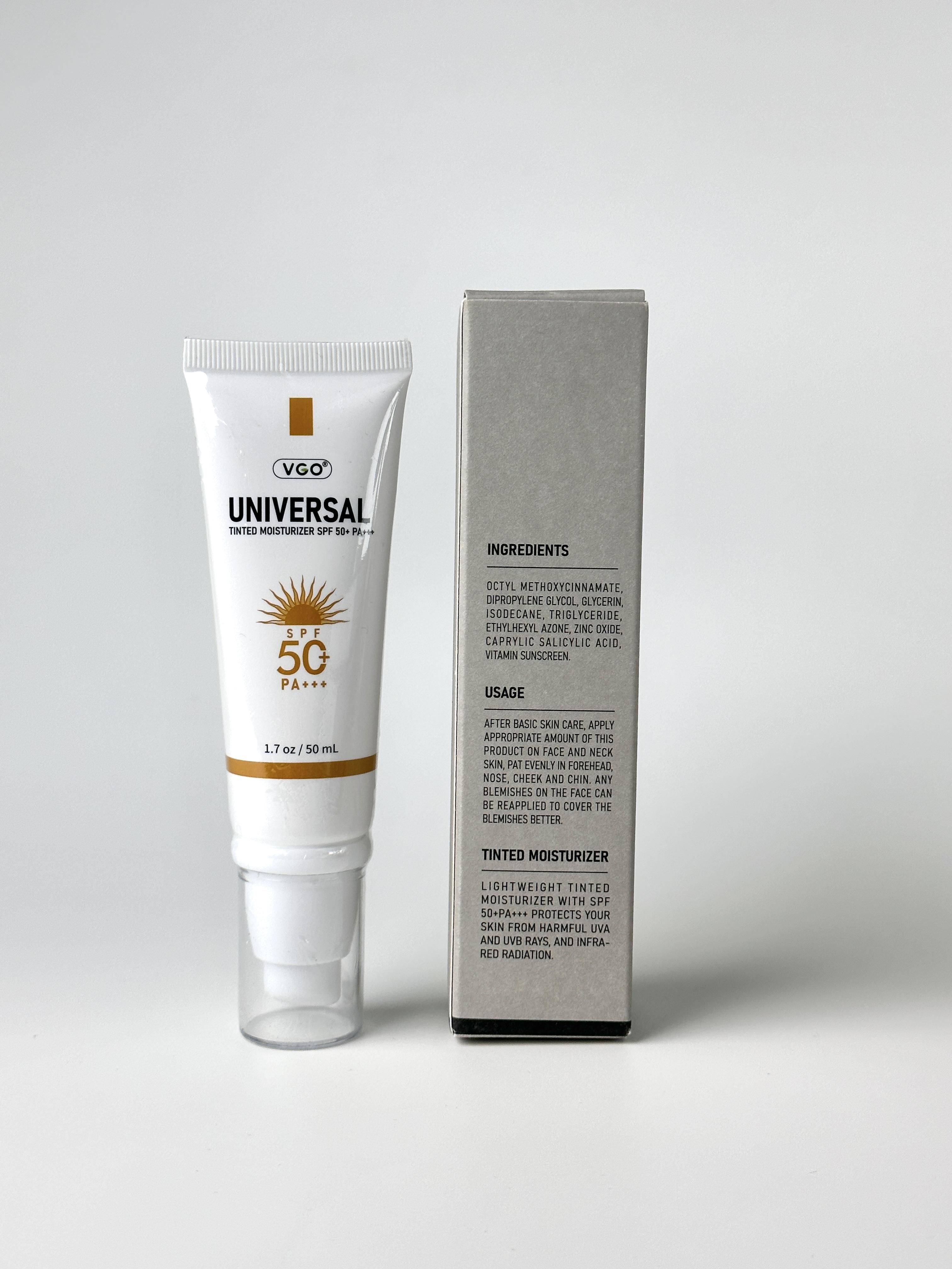 VGO Universal Tinted Moisturizer SPF 50+ Earthy Yellow Liquid Foundation Sunscreen for Comprehensive Facial UV Protection & Hydration - Moisture, Hydrate