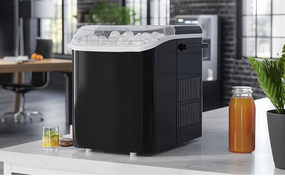 Countertop Ice Maker, Portable Ice Machine Self-Cleaning with Scoop, Basket and Handle, 9 Cubes in 6 Mins, 2 Sizes of Bullet Ice