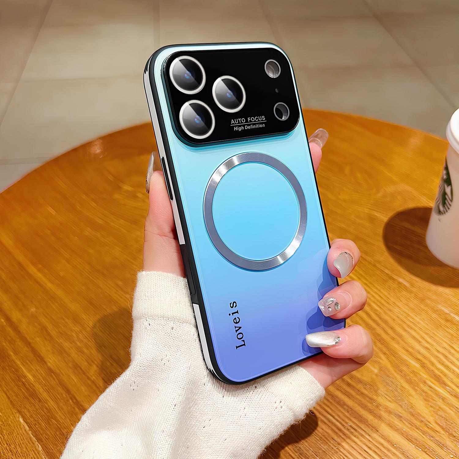 Magnetic Gradient Case For iPhone 17 Pro Max 17 Air 16 15 14 13 12 Pro Max with Full Camera Lens Protector [Compatible with MagSafe] Scratch Resistant Gradient Glass Back Cover