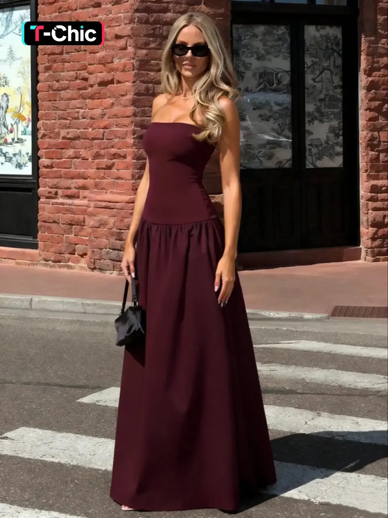 Elegant Plain Basic Slim-Fitting A-Line Dress, Sexy Style Strapless Backless Design, Perfect for Casual, Party & Formal Wear, Women's Fashion Clothing, Cocktail Party Dress, Elegant Party Apparel, Dresses For Party, Womenswear