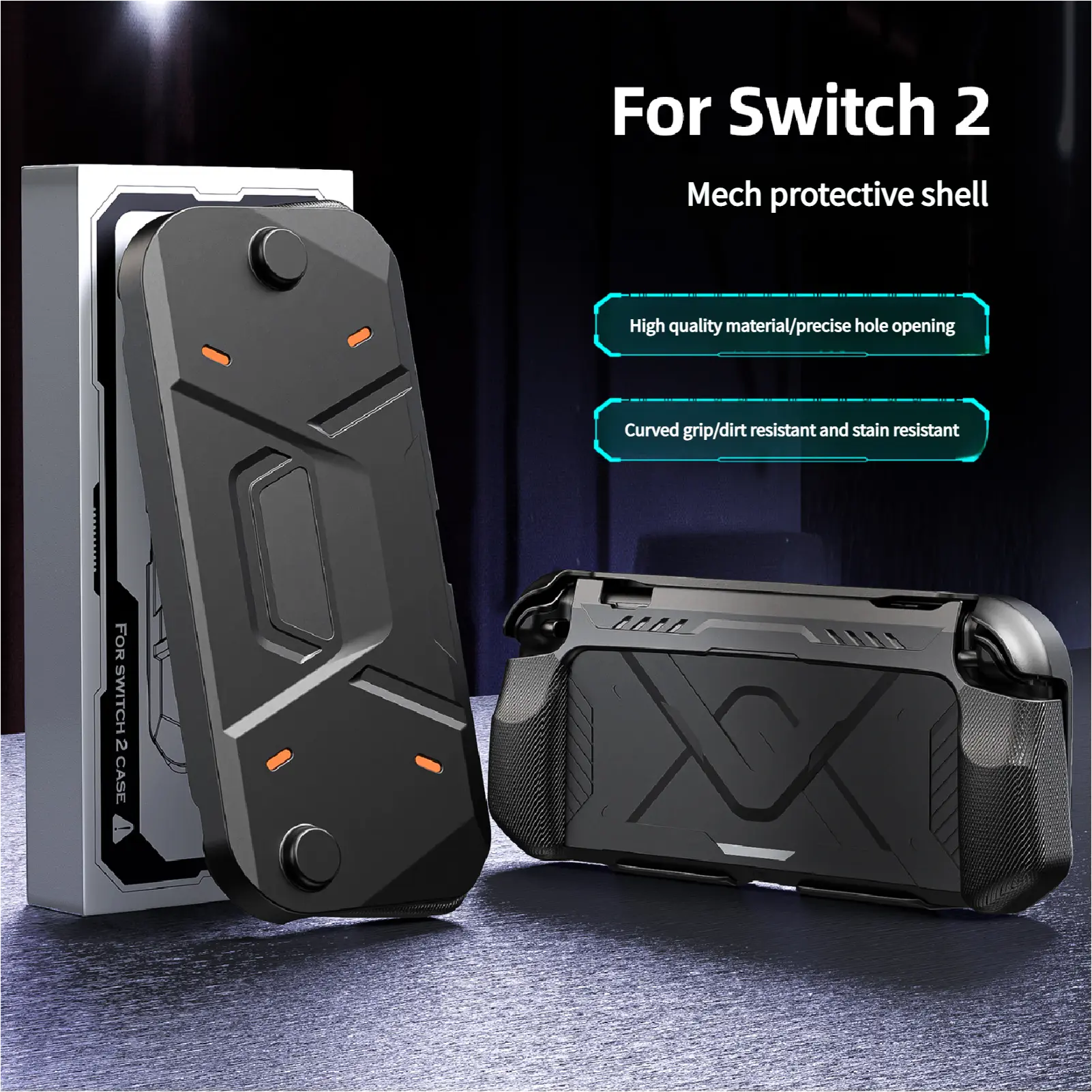 Switch2 Elite Protective 360-Degree Shockproof Durable Casing for Handheld Game Console OLED & Long Battery Life Versions - Heavy Duty Guard, Precise Cutouts, Curved Grip Handle, Dirt-Stain Resistant Accessory with Screen Protector