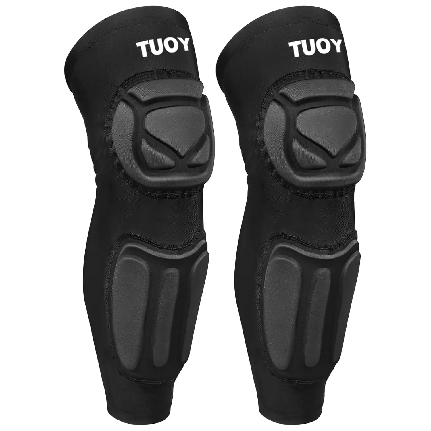 TUOY Long Compression Knee Pads with Shin Guards - 12mm EVA Anti-Slip Quick-Dry Knee Braces for Basketball, Soccer, Cycling, E-bike & Delivery Riders, Youth-Adult S-XXL - Rodilleras de Trabajo