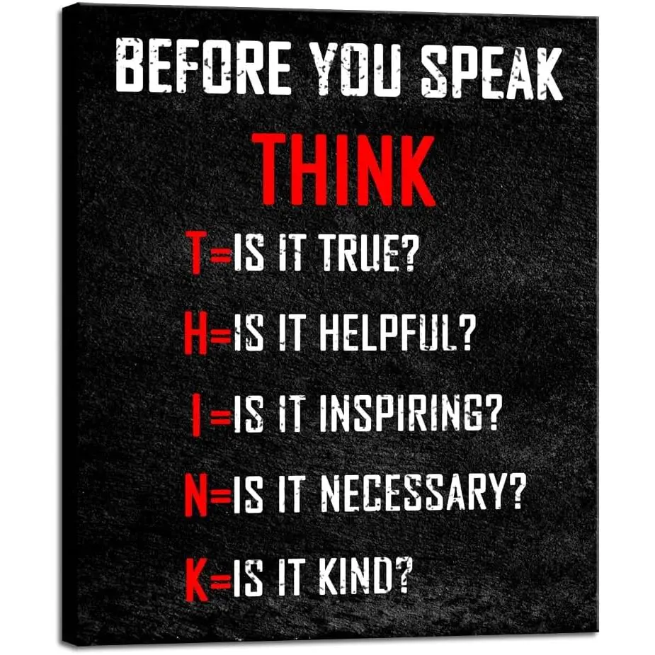 Large Motivational Think Before You Speak Classroom Positive Quotes Inspirational Poster Canvas Prints Wall Art for Office Living Room Home Decorations