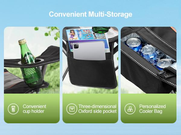 PHI VILLA Oversized Camping Folding Chair, Heavy Duty Support 450 LBS Steel Frame Collapsible Padded Arm Chair with Cup Holder Quad Lumbar Back, Portable for Outdoor