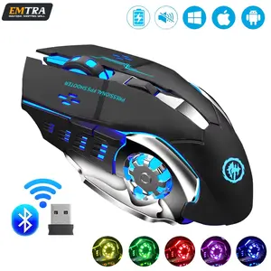Rechargeable Wireless Gaming Mouse with Bluetooth and USB Connectivity, Silent Operation, Mechanical Design, E-Sports Backlighting for PC Gamers EMTRA
