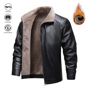 Men's Winter Casual Fleece Lined Warm PU Leather Motorcycle Jacket, versatile street style leather coat suitable for streetwear and everyday casual wear, an ideal gift for boyfriend or husband.