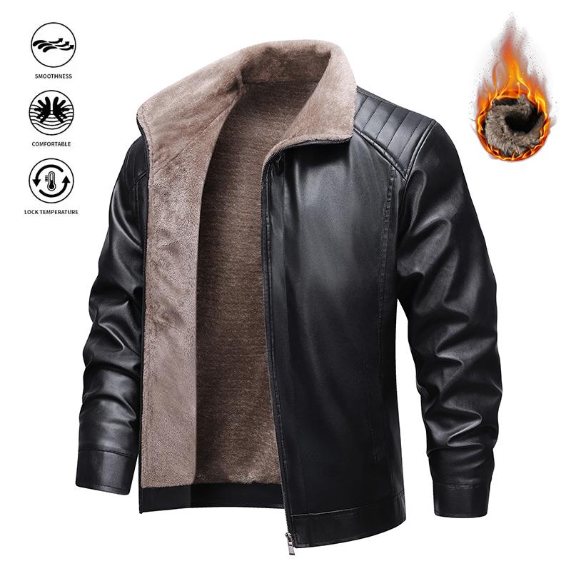 Men's Winter Casual Fleece Lined Warm PU Leather Motorcycle Jacket, versatile street style leather coat suitable for streetwear and everyday casual wear, an ideal gift for boyfriend or husband.