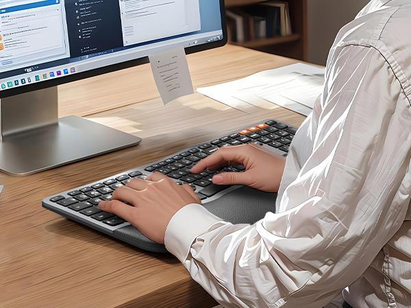 ProtoArc Ergonomic Wireless Keyboard Mouse, EKM01 Plus Full Size Ergo Bluetooth Keyboard Mouse Combo,Split Design,Wrist Rest,Multi-Device,Rechargeable