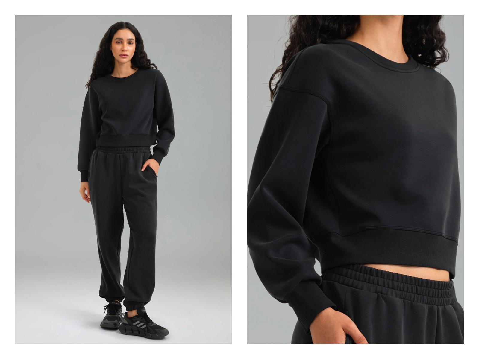 Colorfulkoala Women's Velvra Fleece Sweatshirt Retro Loose Fit Crew Neck Drop Shoulder Pullover Sweatshirt Modal Fleece Thumbhole Cuffs