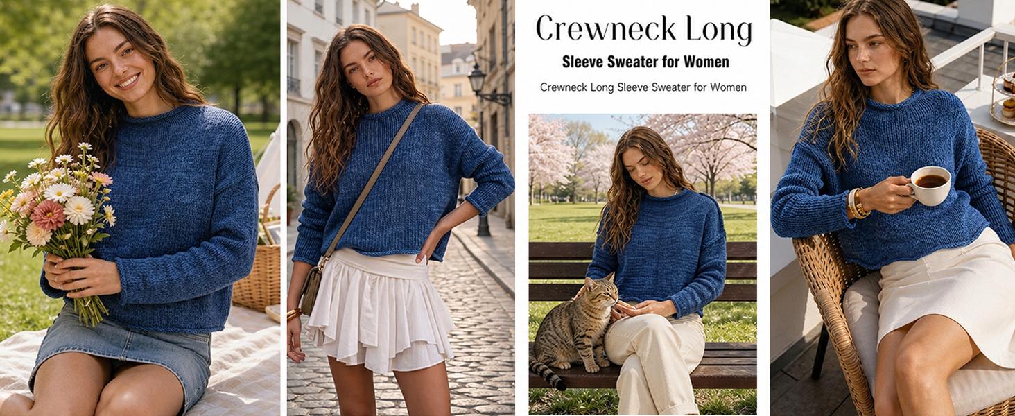 YeeZaa Rollneck Knitted Sweater for Women 2026  Fashion Fall Winter Casual Soft Chunky Cotton Long Sleeve  Crochet Knit Oversized Crewneck Pullover Top Transitional Fall Look Office Outfit