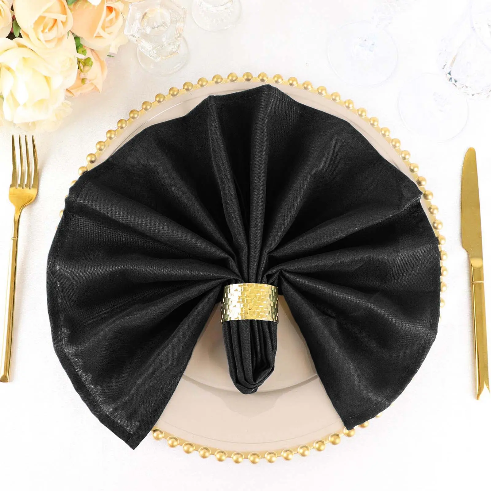 5-Pack Polyester 20"x20" Black Cloth Napkins - Wrinkle Resistant, Easy Care Tableware for Special Occasions