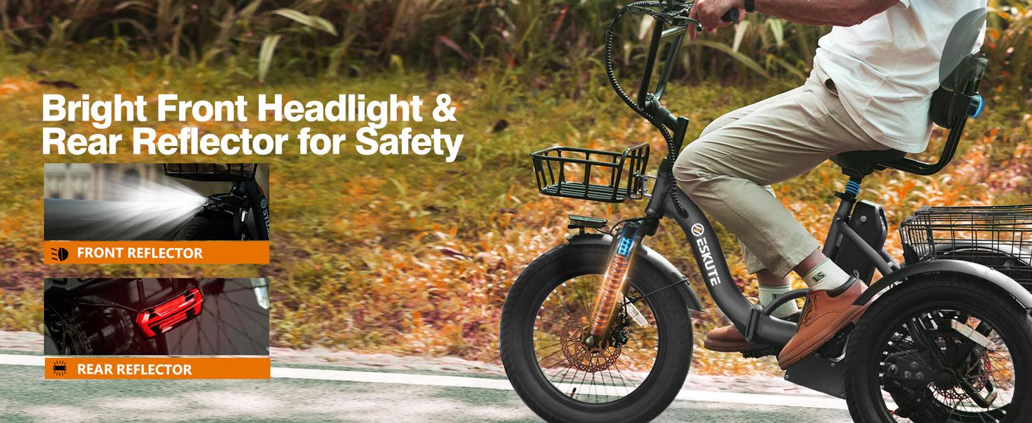 ESKUTE T300 Foldable Electric Trike for Adults & Seniors | Safe & Stable 3-Wheel Ebike w/ 1200W Peak Motor | 18"x3.0 Fat Tires, 55 Miles Long Range, Step-Thru Design | Butterfly Handlebars for Comfort | Front & Rear Baskets for Cargo & Groceries