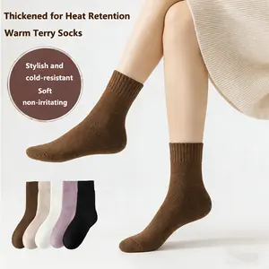 5 pairs of  winter mid tube thick and warm looped socks, winter knitted socks Women's Crew Baggy Socks Bridal Womenswear