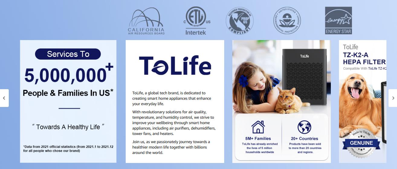 ToLife K2 Air Purifier for Home Large Room Up to 1095 Ft² with PM 2.5 Display, H13 Filter, Auto Mode, Timer, HEPA Air Purifier for Bedroom, Smoke, Pollen, Pet Dander, Allergies, Black