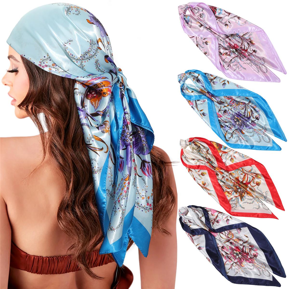 4-piece suit 35'' Printed Square Head Scarf Neck Scarves for Women Silk Like Hair Kerchief Bandanas Neck Scarf Shawls Sleeping Head Wraps Hair Band Headscarf Female Hair Accessories