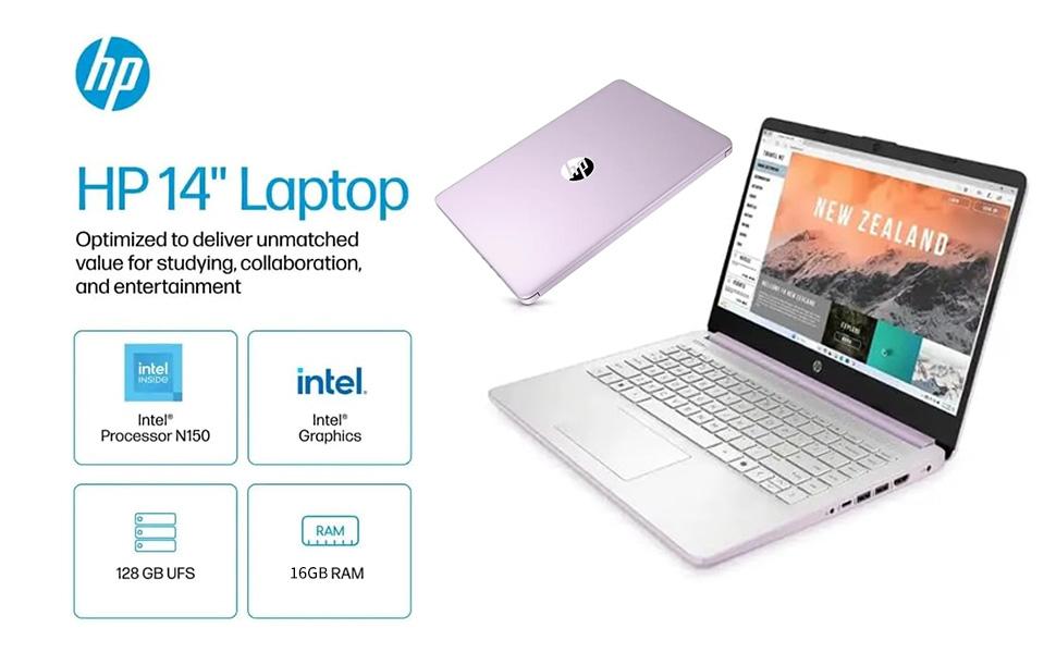 HP 2025 New Laptop for Student Business, Intel N150 CPU(Beats N4120), 14 Inch LED, up to 16GB RAM, 128GB UFS+256GB MSD, Wi-Fi 6, Copilot AI, 1 Year Microsoft 365, Windows 11 Pro, USB HUB