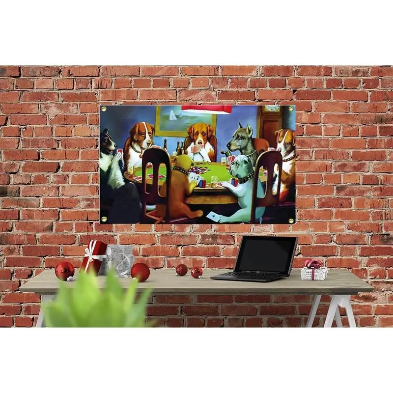 Funny Dogs Playing Poker Meme Print Wall Tapestry - 40x60in Durable Synthetic Double-Stitched Polyester, Indoor Humor Decor for College Dorm Rooms, Hanging Banner for Home Supplies Backdrops