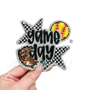 Small Softball Game Day Checkered Star Sequins Patch