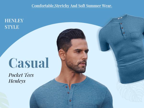 COOFANDY Men's Casual Henley Shirts Short Sleeve Pocket T-Shirts Lightweight Button Henley Pullover Basic Tees