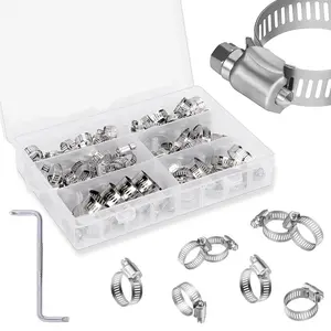 304 Stainless Steel Hose Clamp Kit, Multi-Size Pipe Clamps for Water, Oil & Air Hoses, Automotive Fastener Clips with Storage Case & Installation Tool