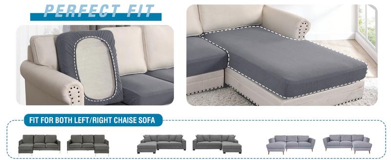 H.VERSAILTEX Sectional Couch Covers 3 or 4 Pieces Sofa Seat Cushion Covers L Shape Separate Cushion Couch Chaise Cover for Both Left/Right Sectional Couch