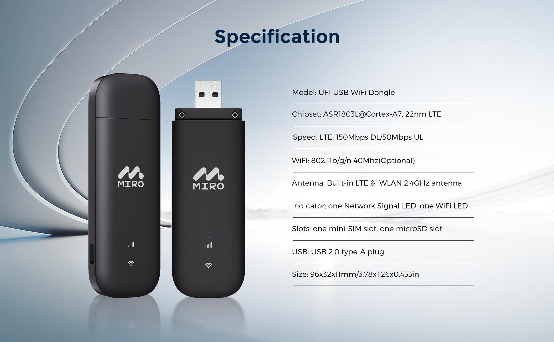 【UF1】MIRO  USB WiFi Dongle – 4G High-Speed, Plug & Play, Dual Slots, Compact & Portable, Ideal for Travel, Work, Remote Learning & Outdoor Use, Reliable Connection, Perfect Gift for Tech Enthusiasts & Holidays