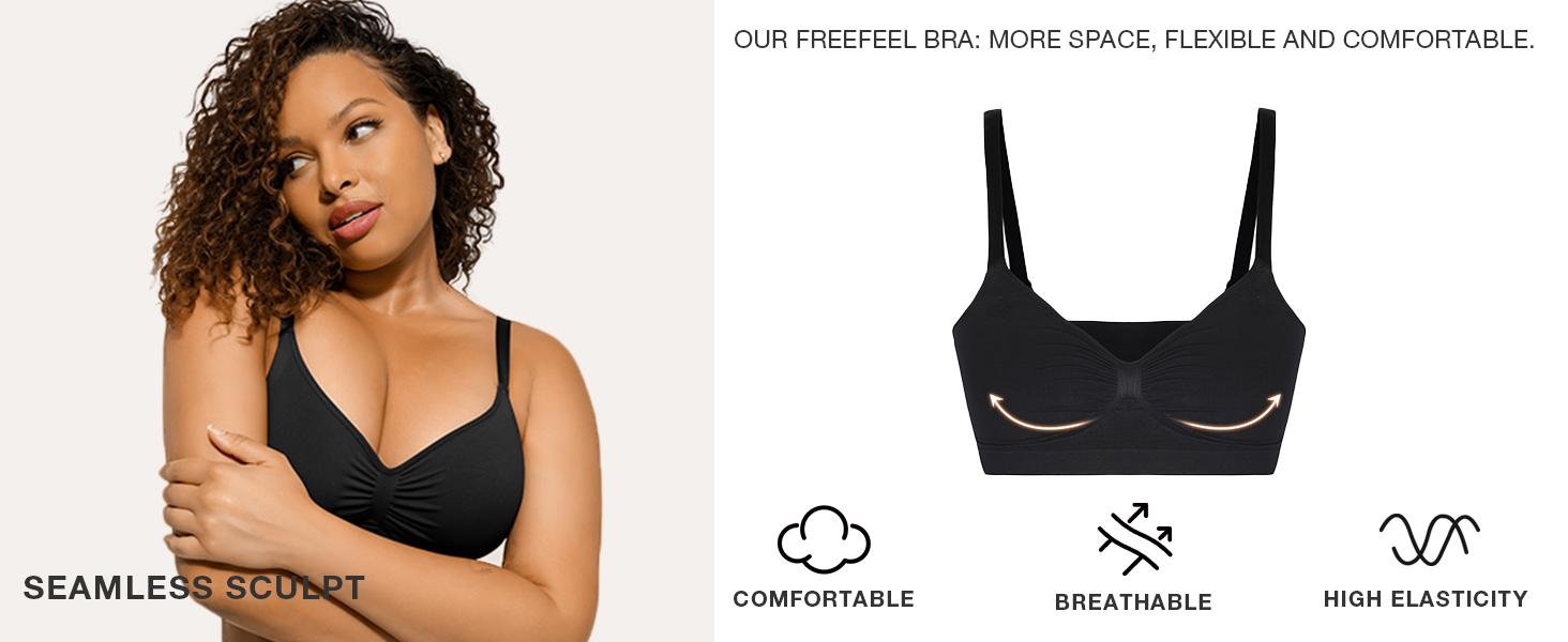 FeelinGirl #live1 Women's Wireless Bra Comfort up to 44DD No Padding No Underwire Unlined Cami Bra Seamless Sports Bra for Everyday Wear Breathable and Stretchy Springtok