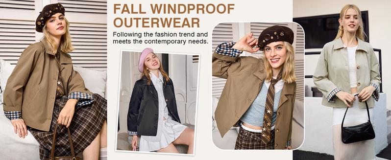 Tankaneo Womens Oversized Cropped Trench Coat Lightweight Single Breasted Barn Jacket Fall Windbreaker Fashion Outerwear with Checkered Lining #workwear #oldmoneyoutsits #tiktokshopholidayhaul #tiktokshopcreatorpicks #tiktokmademebuyit