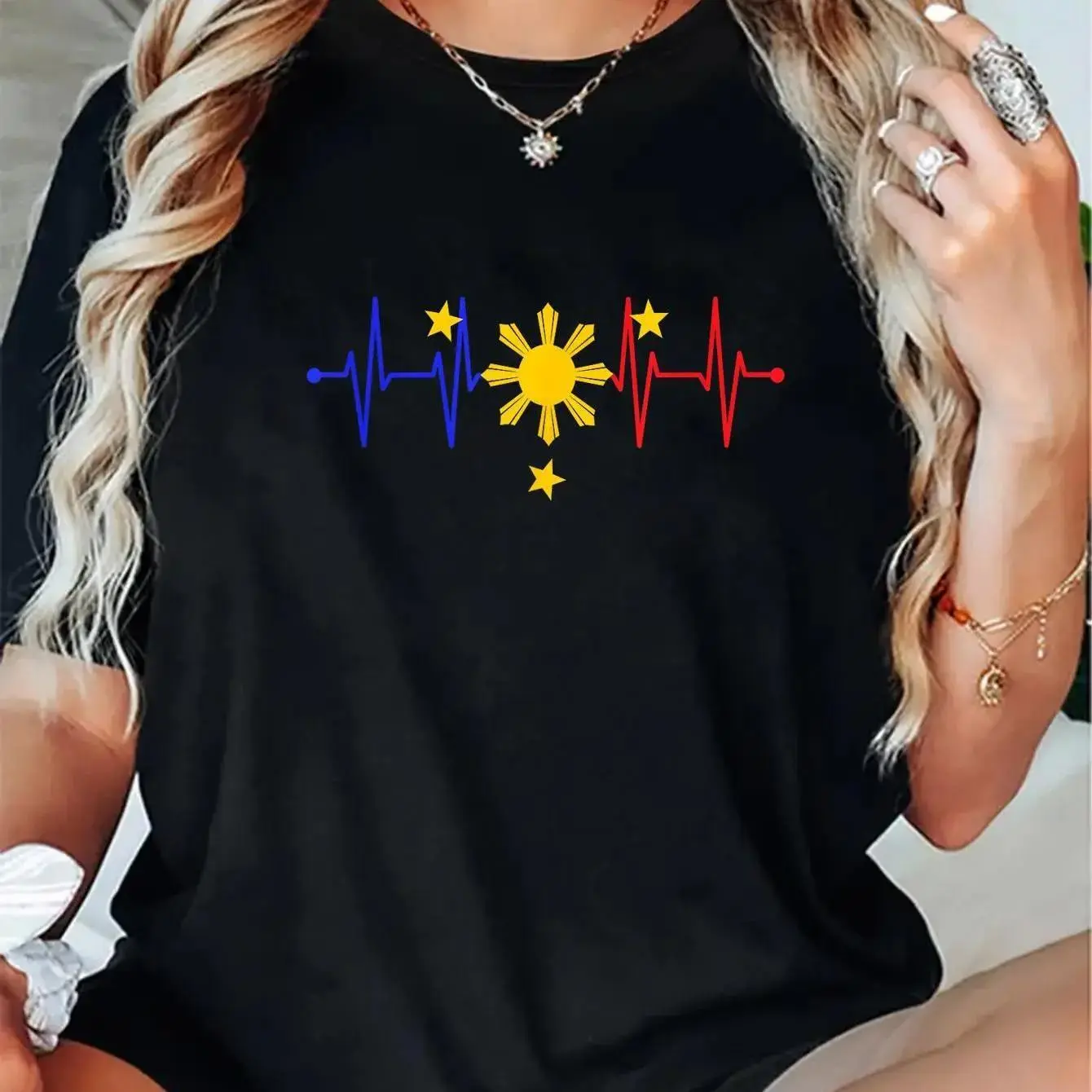 Men's 100% Cotton Comfortable Short Sleeve Tshirt - Round Neck, Elasticity, All-Seasons Casual Fitness Wear, Philippines Pinoy Pride Heart Flag Design, Streetwear