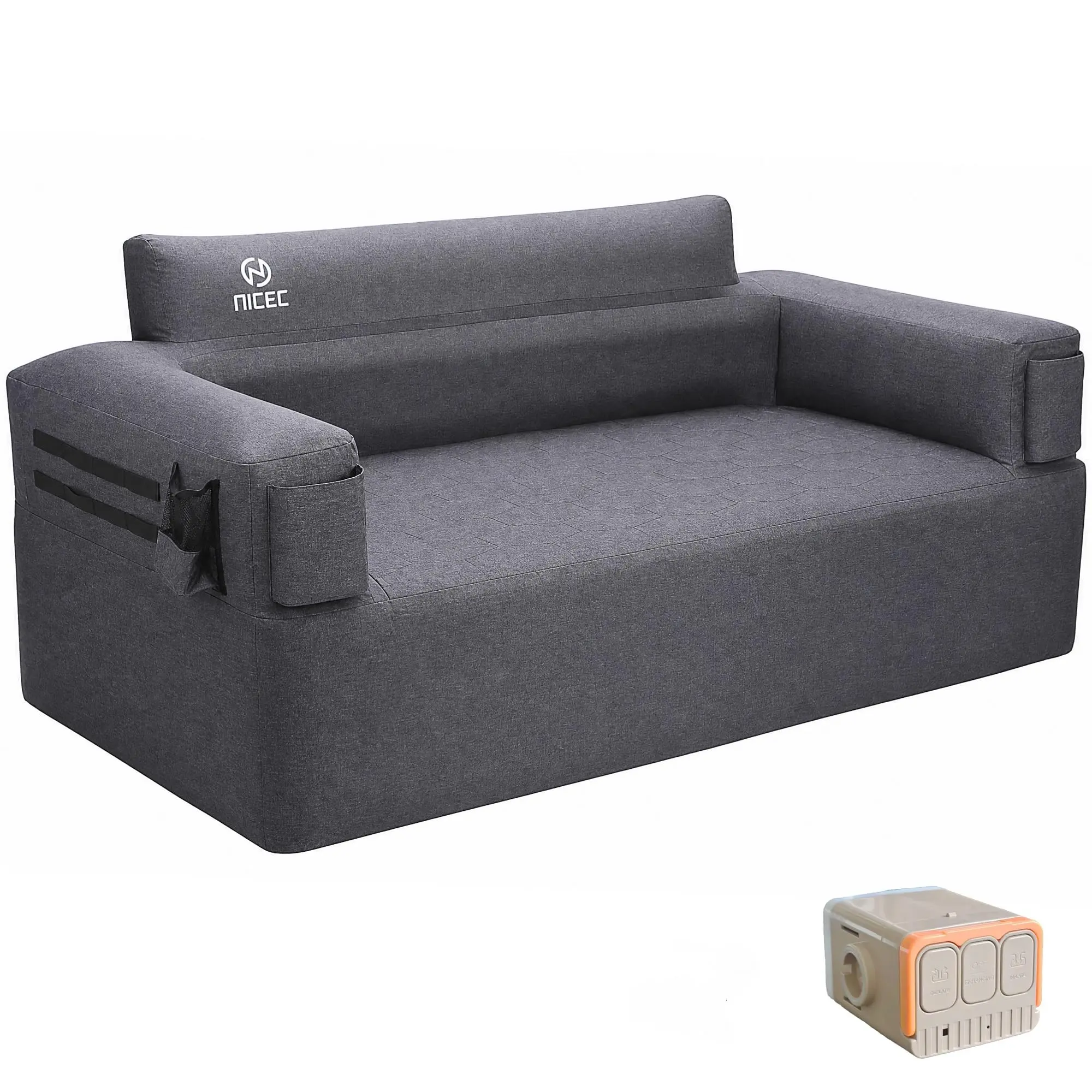 Nice C Inflatable Comfy Couch with Built-in Electric Pump - Lightweight Space-Saving Furniture for Adults, Gaming Rooms, Dorms, Featuring Cup Holder, Storage Pocket, MOLLE Straps & Fast Inflation