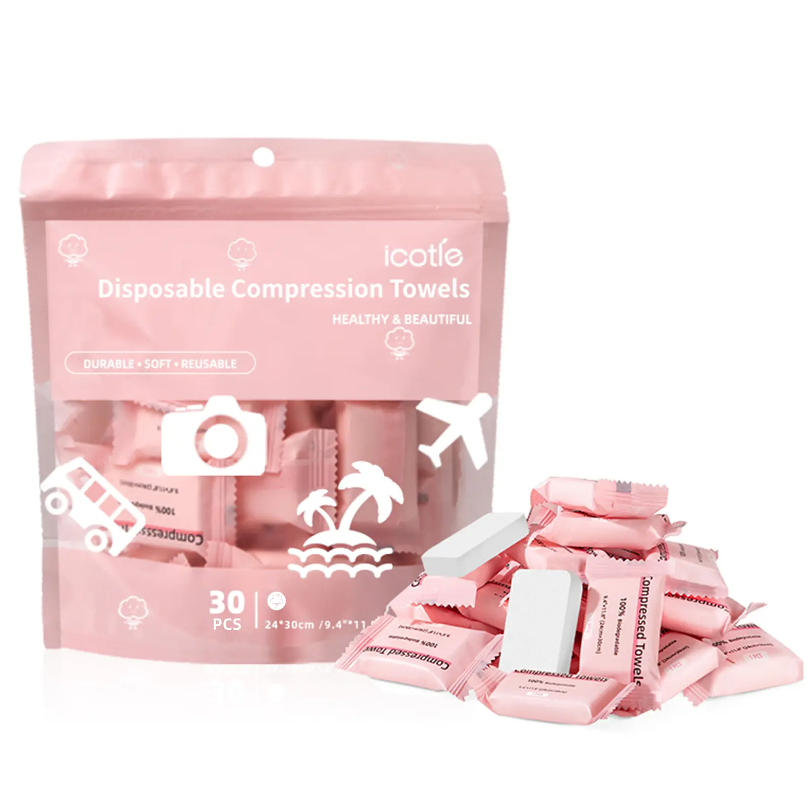 ICOTLE Compressed Towels – Portable, Expandable & Disposable | Travel, Camping, Outdoor Must-Have