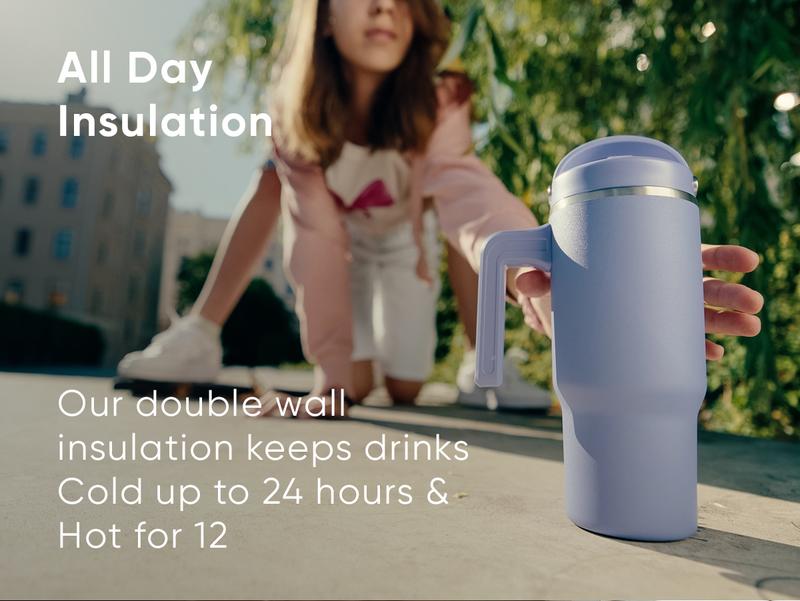 18oz Kids Voyager Tumbler with Handle and Flip-Up Straw Lid | Spill Proof and Leak Resistant | Reusable Stainless Steel Water Bottle