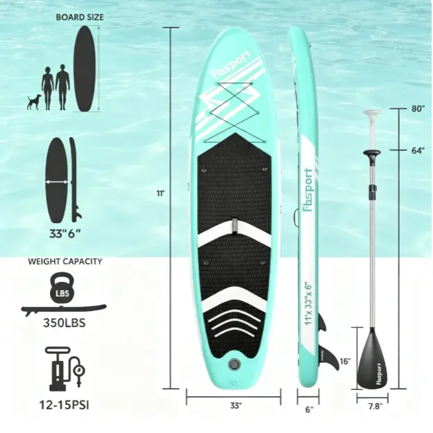 11' Premium Stand Up Paddle Board, Yoga Board with SUP Accessories & Carry Bag | Wide Stance, Surf Control, Non-Slip Deck, Leash, Paddle and Pump for Youth & Adult
