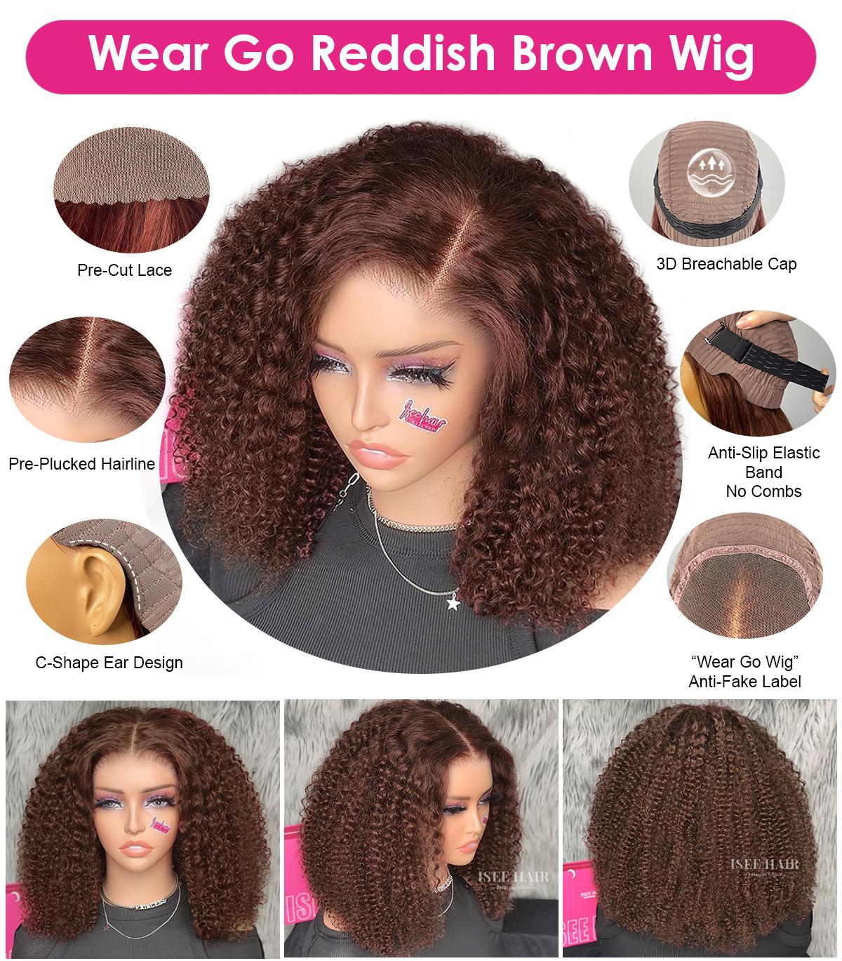 【Zakaiyah B.】ISEE Wear Go Kinky Curly Reddish Brown Color Glueless Human Hair 6*4 Lace Closure Wig Beginner Friendly Gifts for Girlfriend/Wife/Family #SpringStatements
