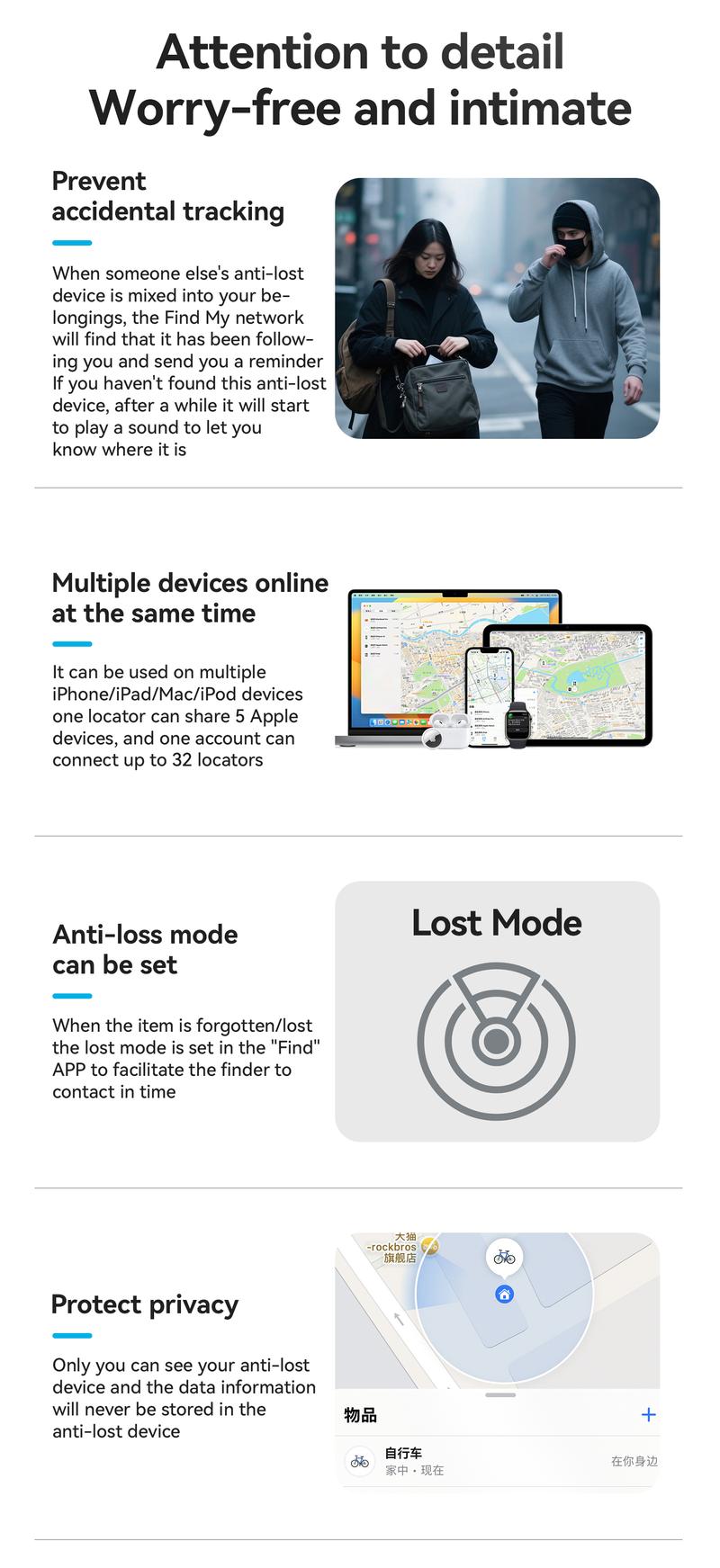 ROCKBROS Anti-lost Tag Smart Bluetooth Item Compatible with Apple Offcial Chip (for iOS Only), Anti-lost Locator for Bike Key Wallet Luggage Passport with Alarm& Left-Behind Remind Slim Bluetooth Tracker