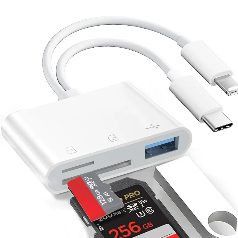 SD Card Reader for iPhone, iPad, Android, 5-in-1 Memory Card Reader with Camera Adapter, USB-C & Lightning, Supports SD/MicroSD Cards & USB Flash Drives, Fast 2-Way Photo & Video Transfer, Trail Game Camera Viewer, Plug & Play, No App Required