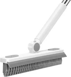 Grout Cleaner Brush with Long Handle – V-Shaped Stiff Bristle Scrubber for Bathroom, Kitchen, Tile Lines, Walls, Decks & Crevices, Easy Swivel Floor & Surface Cleaning