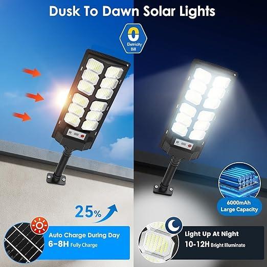 2 Pack Solar Street Lights Outdoor Waterproof 6500K 1300LM LED Solar Flood Lights Dusk to Dawn Parking Lot Light with Motion Sensor & Remote Control for Commercial Area Lighting Yard