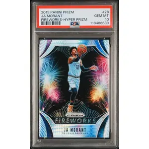 2019 PANINI PRIZM JA MORANT #28 FIREWORKS HYPER PRIZM RC PSA 10